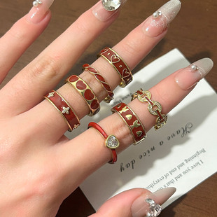 安可拉红色本命年开口可调戒指女小众设计轻奢高级感显白食指戒