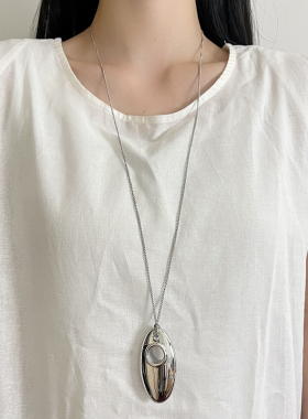 plow向日葵欧尼同款银色吊坠项链女2024新款爆款长款毛衣链配饰