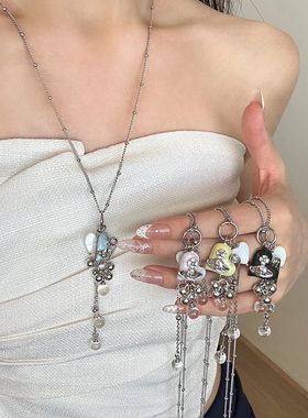 爱心别针土星流苏吊坠长款项链