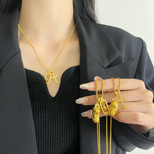 金色复古古法金刚杵貔貅吊坠项链女转运招财毛衣链高级感轻奢配饰