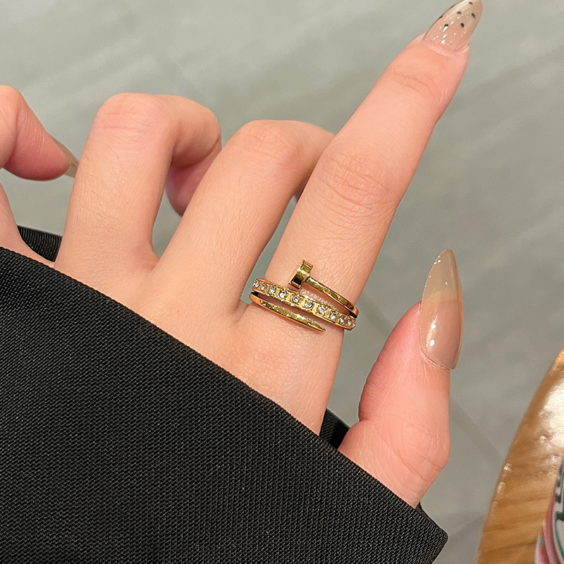 双层锆石钉子戒指女轻奢小众设计2024新款爆款高级感食指戒指环