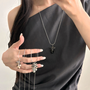 彩色天然石葡萄串花朵项链女长款 流苏小众高级感锁骨链毛衣链配饰