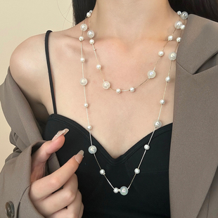 多层叠戴人鱼姬长款 毛衣链高级感多种戴法配饰 珍珠项链女2025新款
