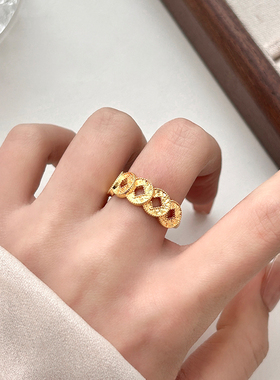 碎碎冰铜钱戒指女新中式招财转运五帝钱币食指戒开口可调节指环