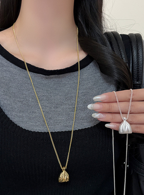 韩系银色拉丝钱袋吊坠长款毛衣链