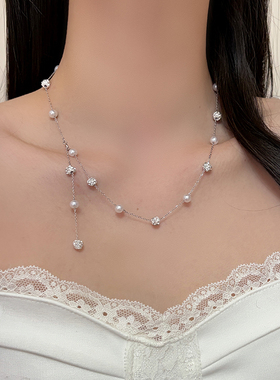 多戴法镶钻珍珠气质锁骨链