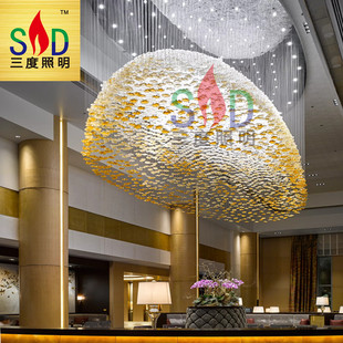 金黄色大型半圆造型水晶灯酒店大堂宴会厅售楼部沙盘会所展厅酒吧