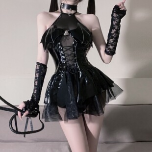 纯欲小恶魔cos制服套装性感衣服漆皮连体衣诱惑内衣魅魔衣服