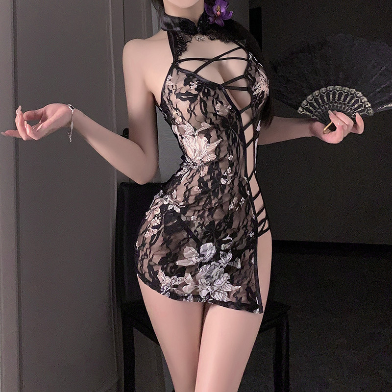 旗袍高开叉床上性感睡衣吊带睡裙秋季女款纯欲风高级感制服套装