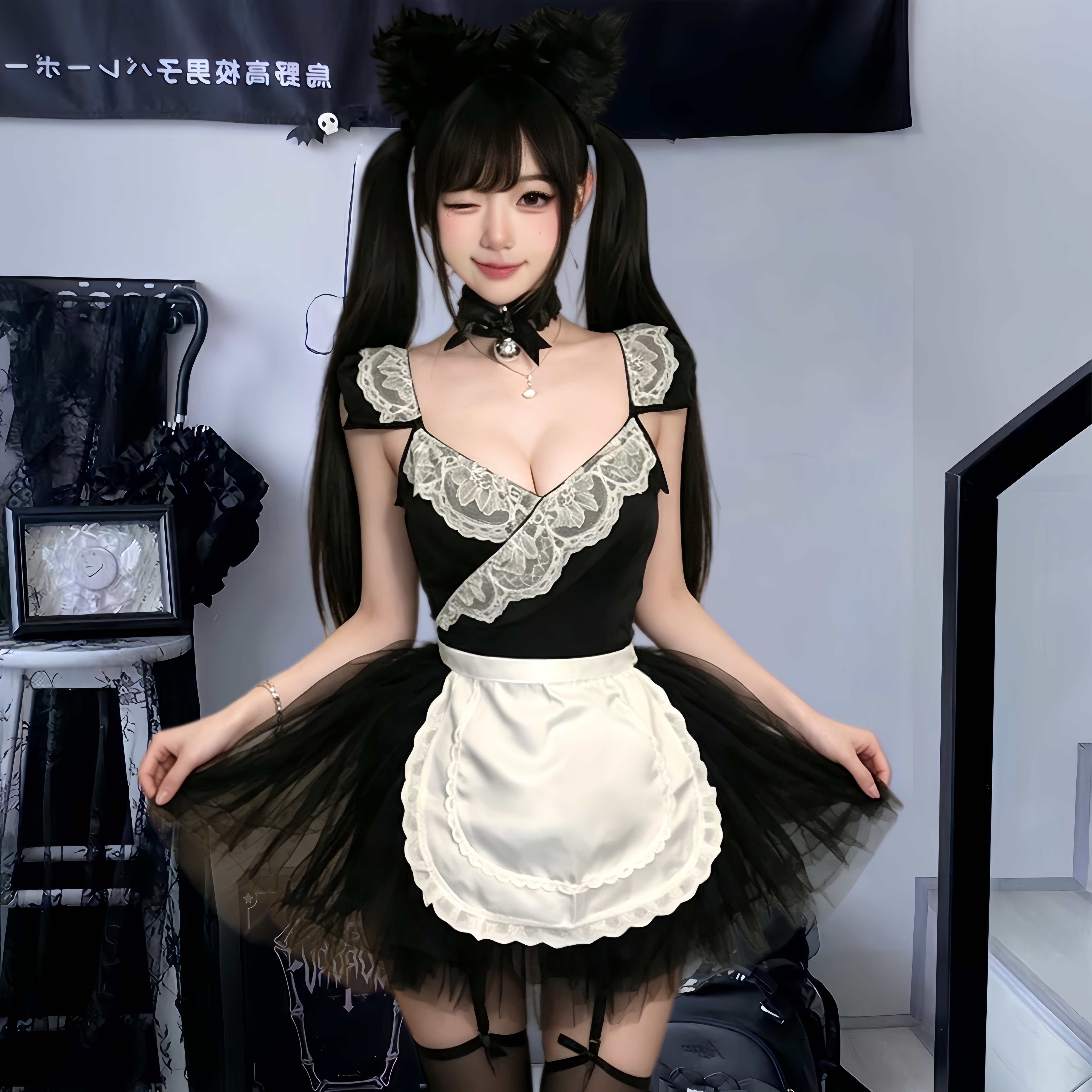情趣qq睡衣性感可爱甜美软妹风Lolita内衣黑色女仆吊带套装制服