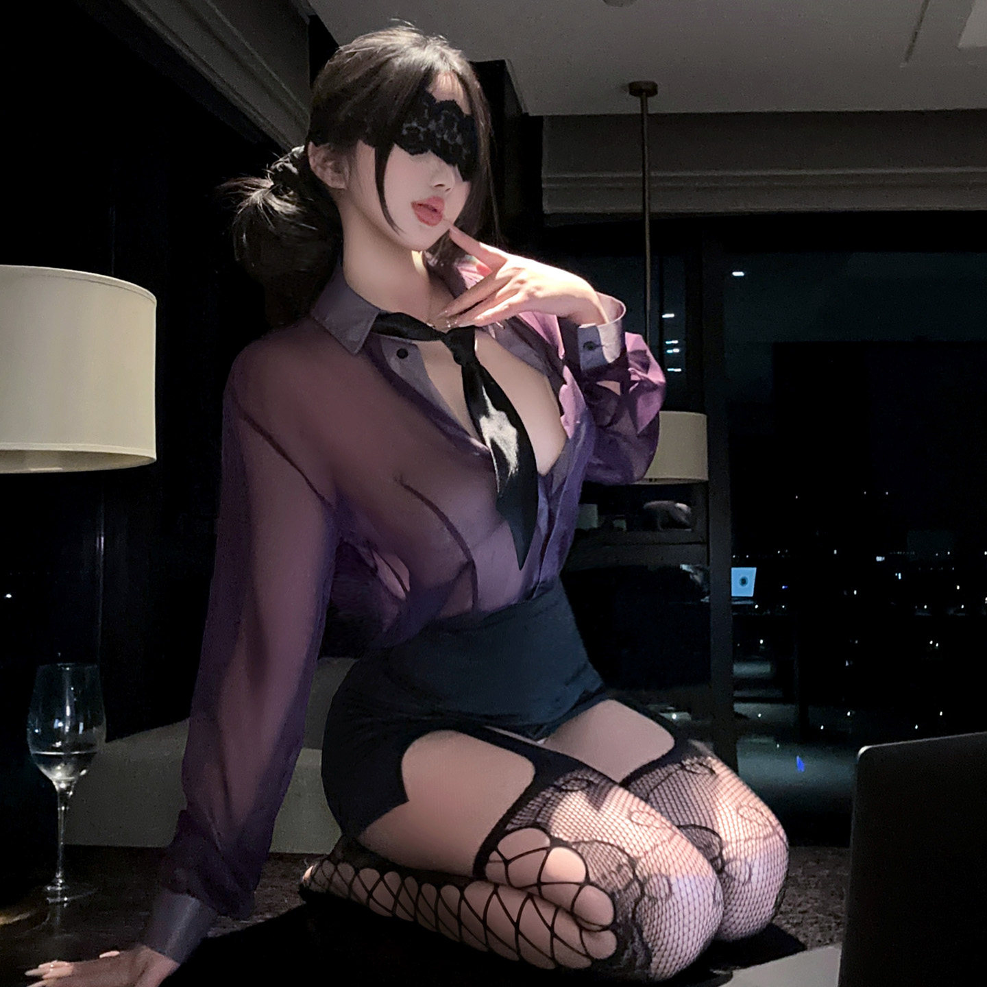性感紫色紧身OL秘书教师包臀裙纯欲风约会战袍御姐风睡衣制服套装