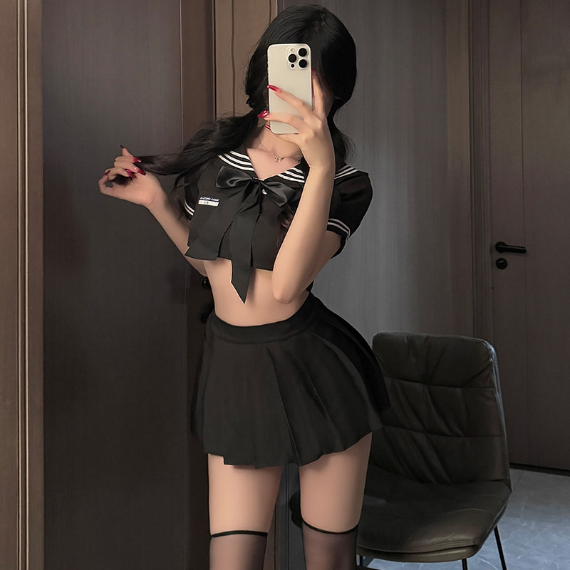 黑丝套装晴趣水手制服qqny纯欲超短JK百褶裙清纯学生装性感内衣
