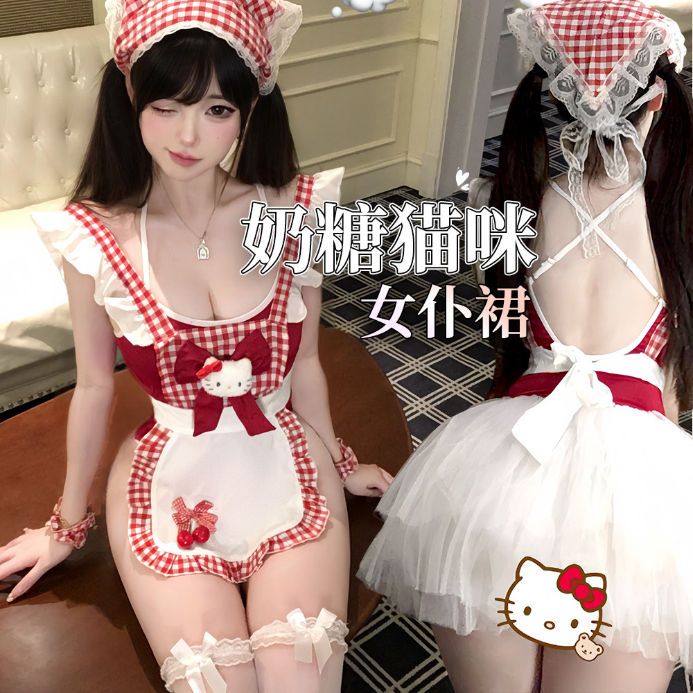 日系cos软妹女仆甜美可爱奶糖kitty格子睡裙2026新款性感女佣制服