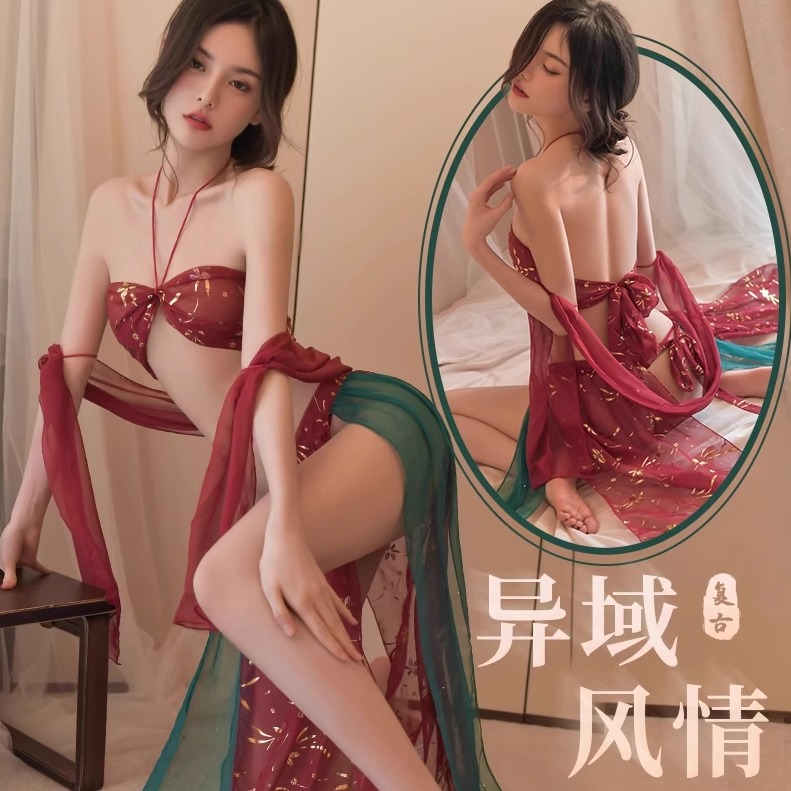 性感诱惑敦煌飞天舞娘成人睡衣女春季性感纱裙汉服宫廷长裙制服女