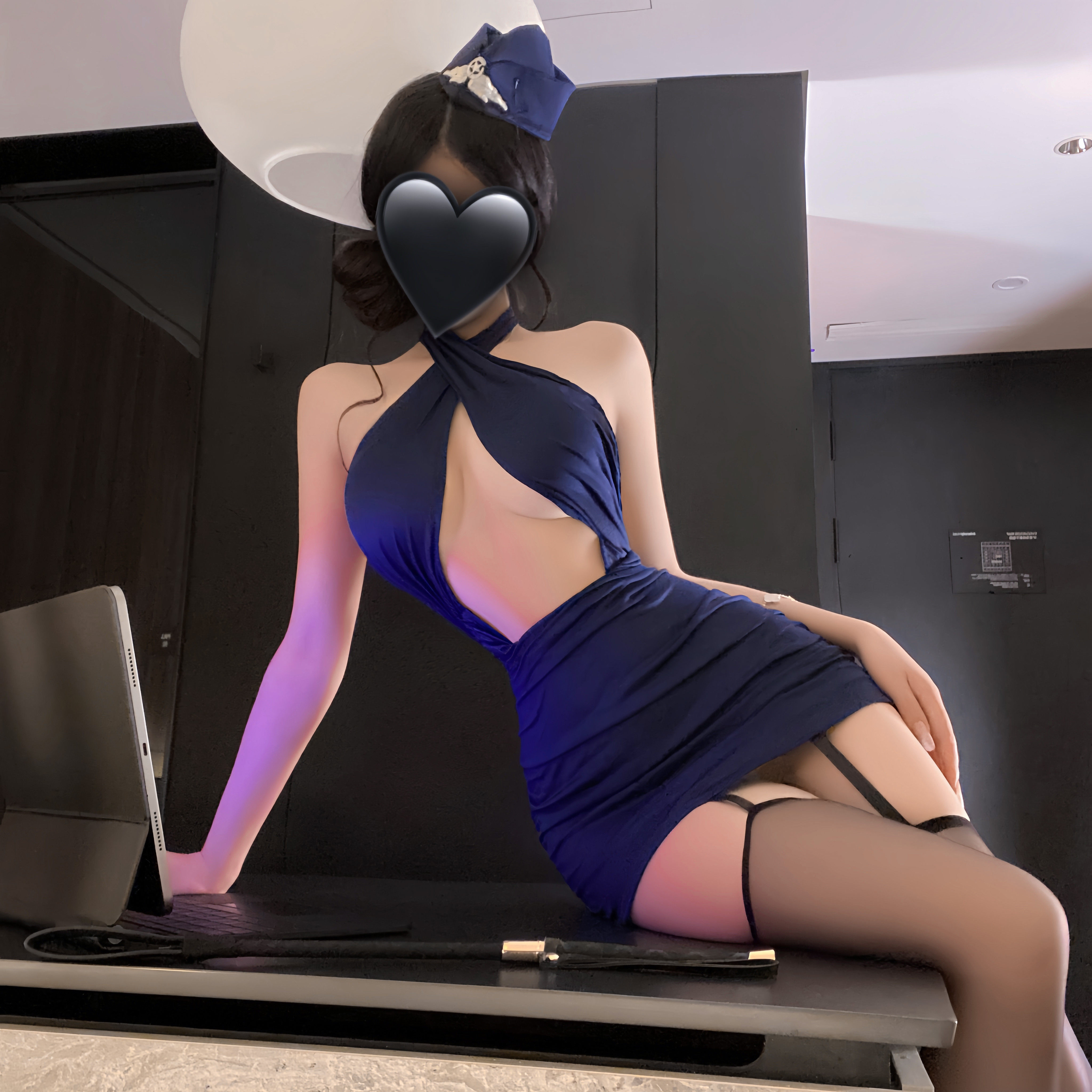 云端心机*性感空姐制服镂空交叉露背包臀裙套装房事勾魂衣服qqny