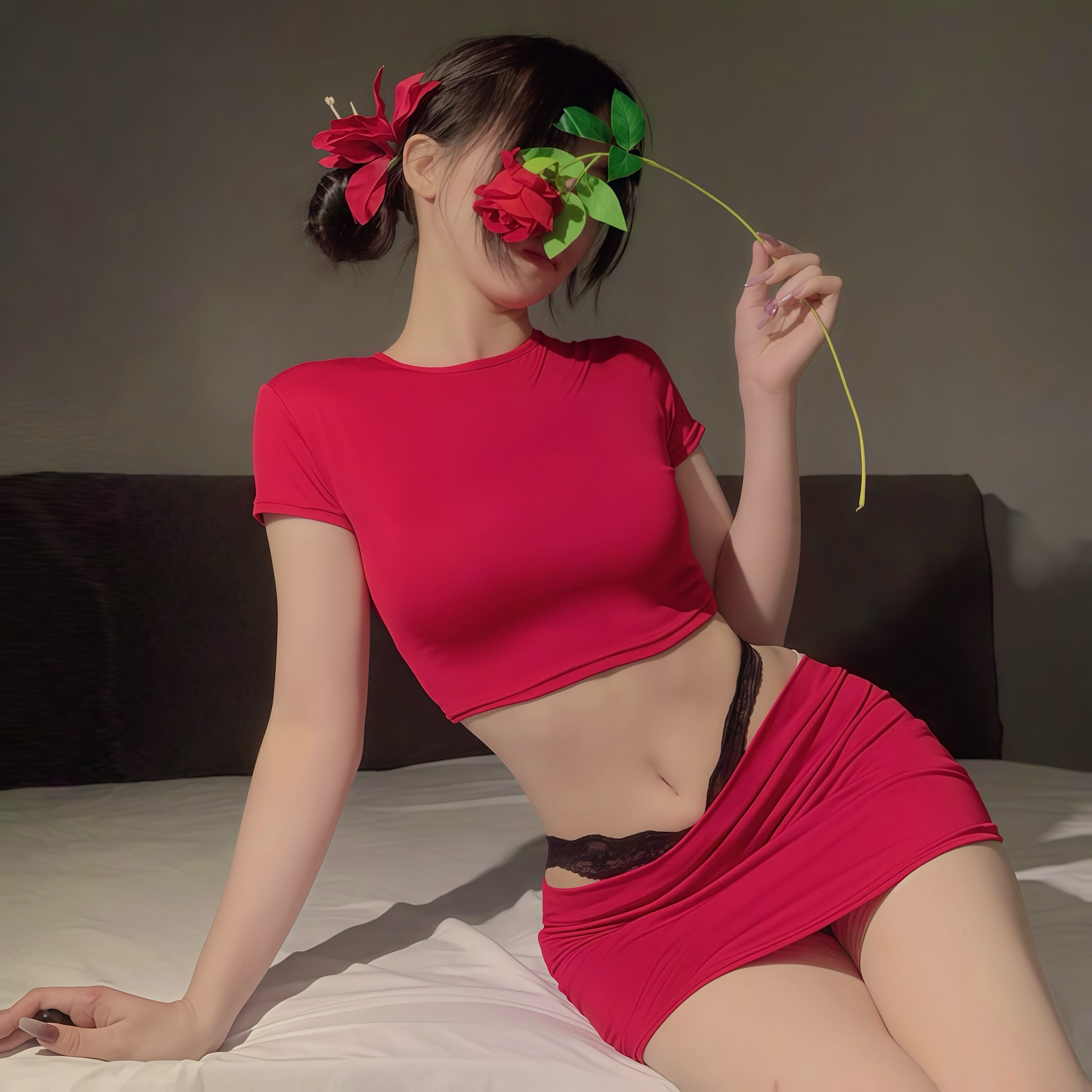 情趣味内衣氛围感红色紧身包臀裙2025新款纯欲性感秘书ol制服套装