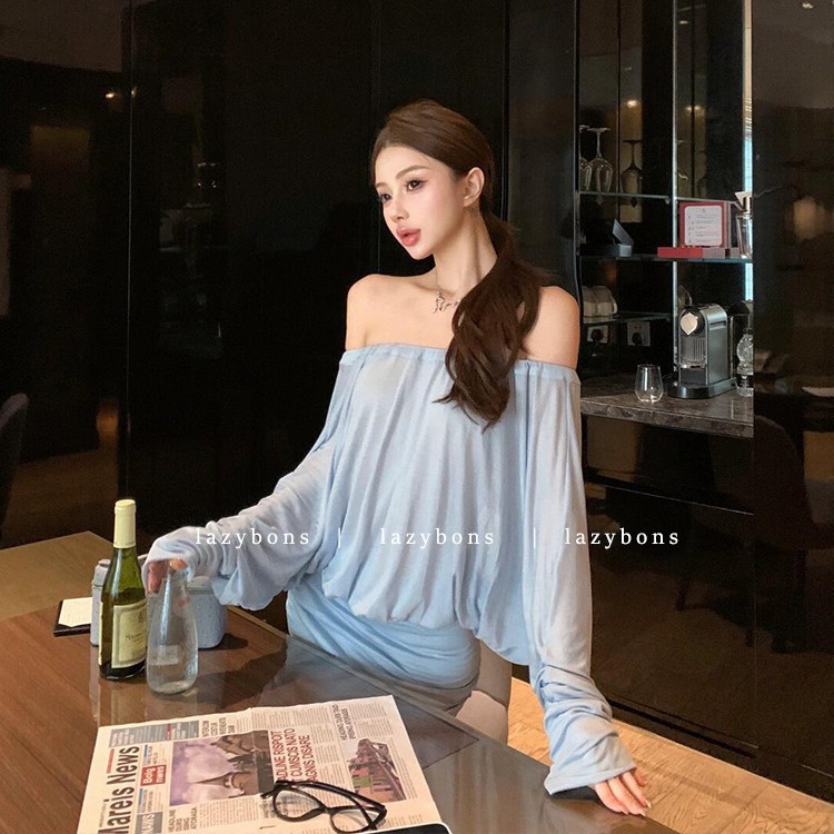 小鑫鑫同款纯欲风性感斜肩长袖连衣裙辣妹直播修身显瘦包臀裙短女
