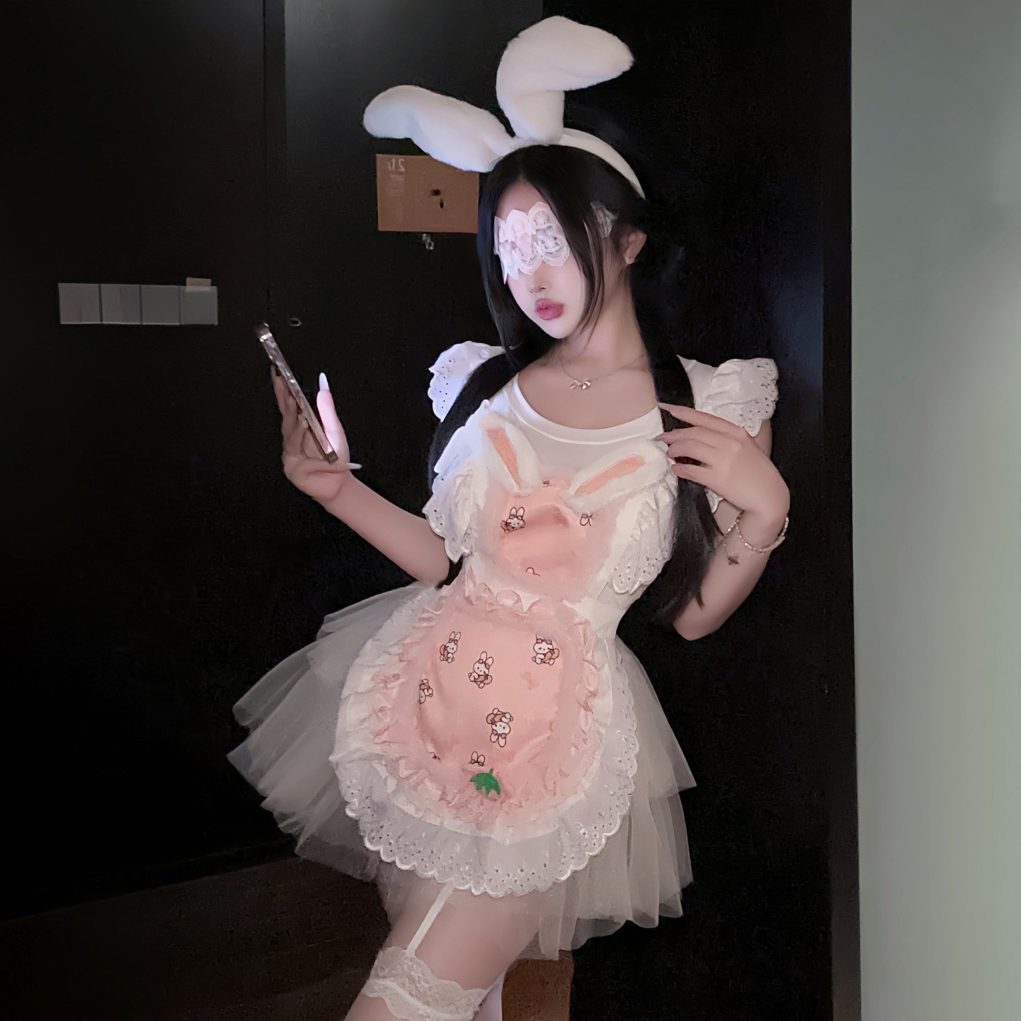 粉色蕾丝兔女郎女仆制服蓬蓬裙纯欲cos装性感内衣情趣约会套装女