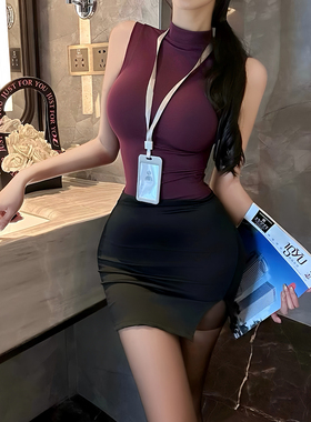 紫色半高领紧身打底背心女OL秘书高级感无袖辣妹短款上衣职业装
