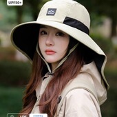 夏季 户外登山防晒帽子披肩一体女骑车防紫外线遮阳护颈大檐渔夫帽