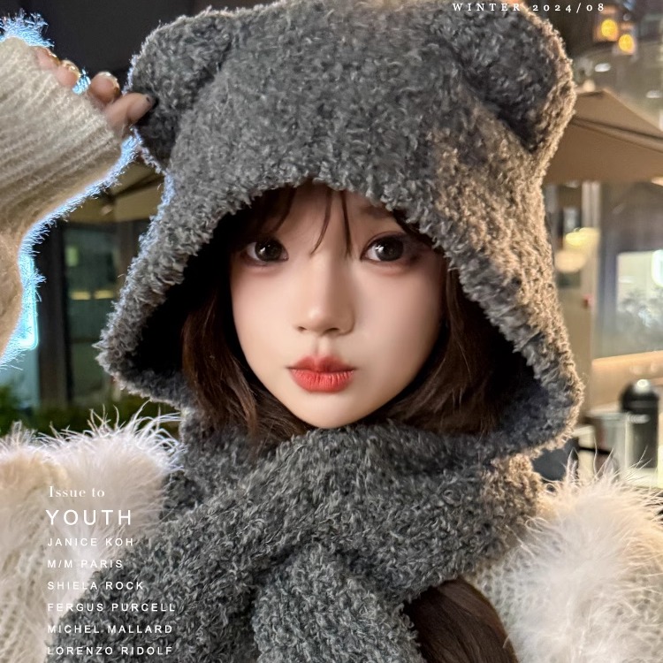 针织帽出游休闲女秋冬宽檐围巾