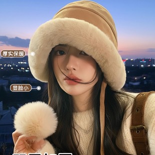 大头围毛绒帽子女鹿皮绒新款冬季保暖防寒雷锋帽加绒加厚护耳盆帽