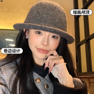 韩版卷边圆顶小礼帽女士冬季时尚草帽针织盆帽日系休闲百搭渔夫帽