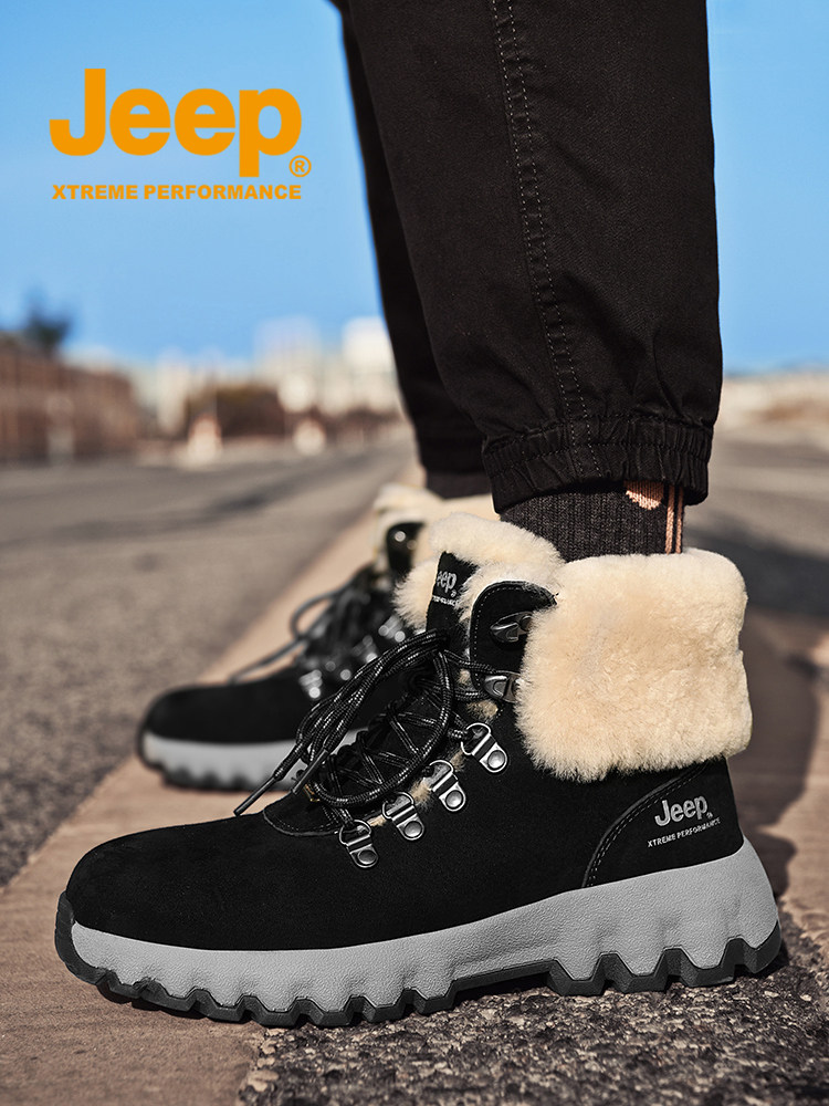 JEEP AUTUMN AND WINTER WOOL SNOW BOOTS MENS FUR ALL-IN-ONE SHOES WARM AND FLEECE THICKENED WATERPROOF AND NON-SLIP NORTHEAST COTTON BOOTS