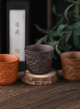 天龙杯潮州紫砂茶杯品茗功夫陶瓷家用办公主人杯茶具茶杯单人杯具