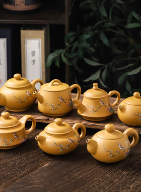 手绘花鸟黄金朱泥紫砂茶壶潮州泡茶器功夫茶具西施贵妃仿古段泥壶