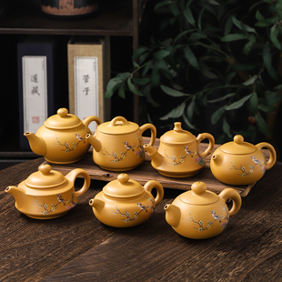 手绘花鸟黄金朱泥紫砂茶壶潮州泡茶器功夫茶具西施贵妃仿古段泥壶