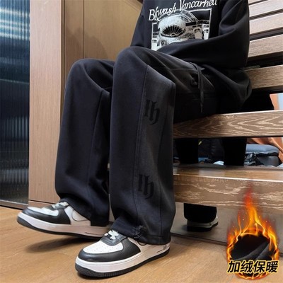 青少年运动裤子男生新款学生加绒加厚休闲裤秋冬潮牌百搭直筒裤子