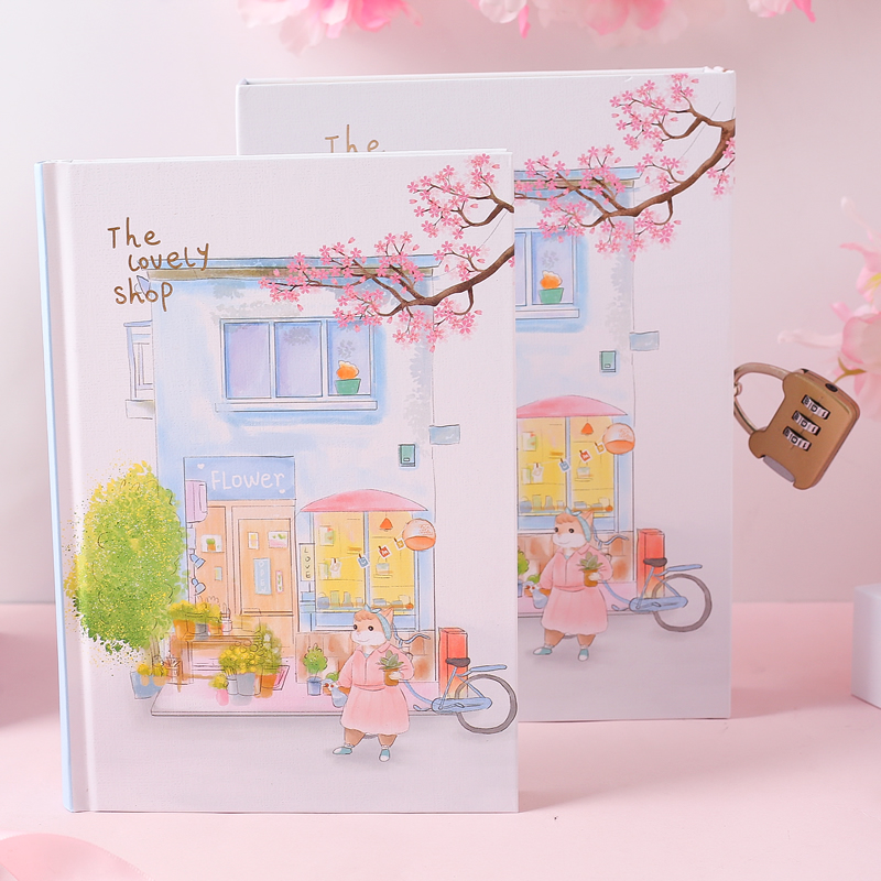 金谷A5密码锁本学生笔记本带锁秘密日记本成人韩国创意小清新文艺加密记事本彩页插画手绘手账本简约手帐本