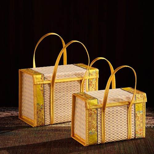 竹篮子手提篮粽子香肠腊肉月饼螃蟹年货水果特产折叠竹编礼盒包装