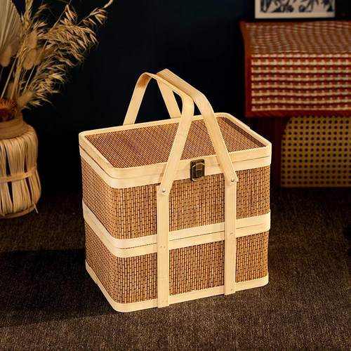 纯手工高档春节粽子水果香肠水果礼品盒竹编手提竹篮外包装