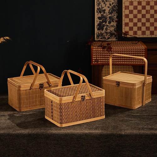 纯手工高档粽子大闸蟹青蟹水果礼品盒竹编手提竹篮外包装礼盒