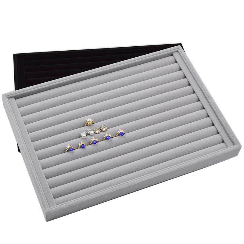 灰色长毛绒 黑绒 首饰盒饰品托盘耳钉戒指收纳珠宝