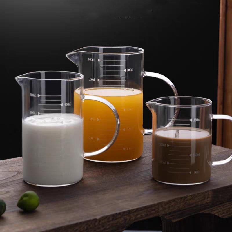 玻璃量杯带刻度玻璃杯耐高温加厚厨房烘焙咖啡小量杯有手柄打蛋杯