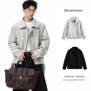 绑带羊毛夹克*4JUNKS*斑点彩纱可切换领型正肩利落版型夹克外套