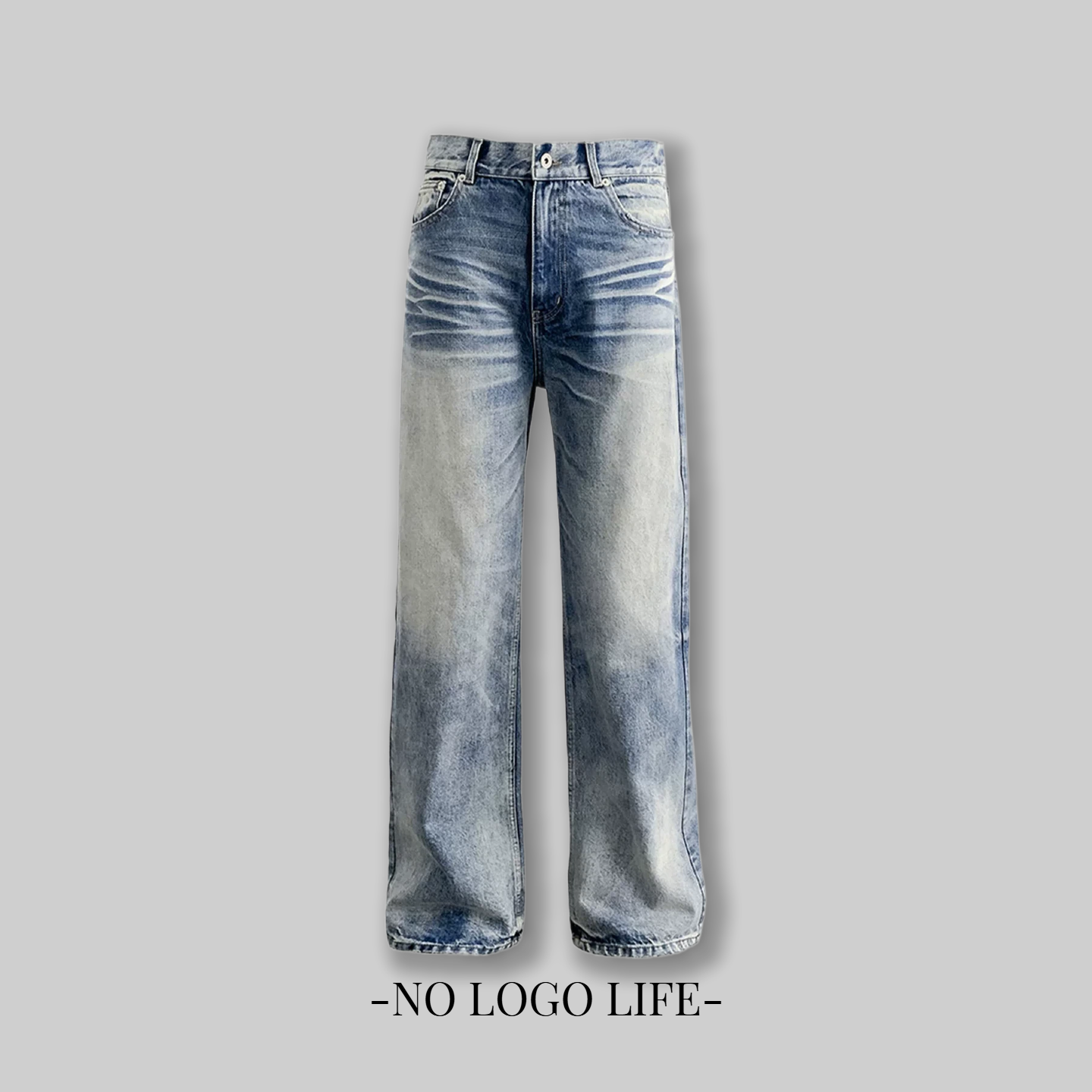 NOLOGO奶油蓝水洗猫须牛仔裤