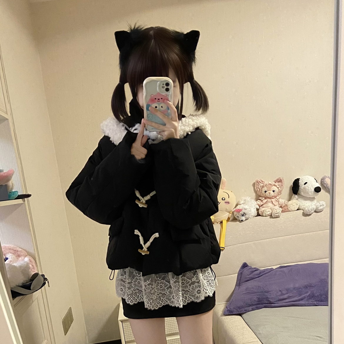 自制牛角扣亚文化哥特风秋冬宅系羽绒服水手领叠穿百搭可爱韩系