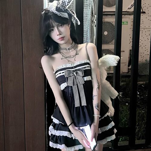 祈愿兔 自制日系古早doll感千金蓬蓬裙演出系带抹胸半身裙打歌服