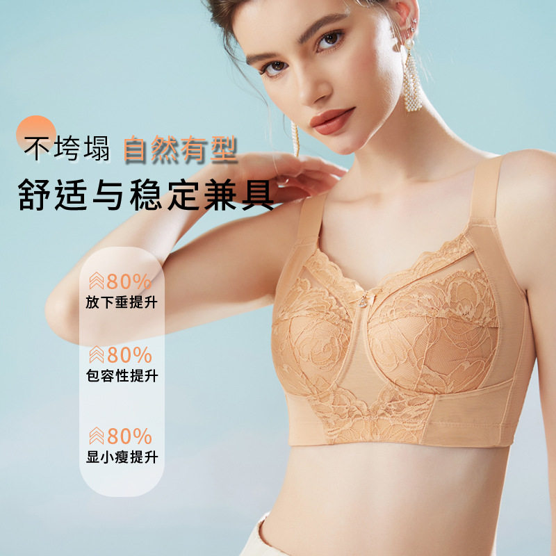 2025新款大胸显小内衣女无钢圈超薄大码缩胸显瘦全罩杯大红色文胸