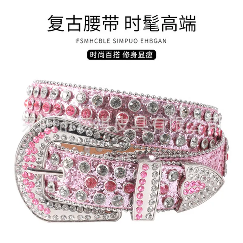 女士BbSimon皮带钻牛仔裤潮流装饰镶嵌个性腰带水钻百搭