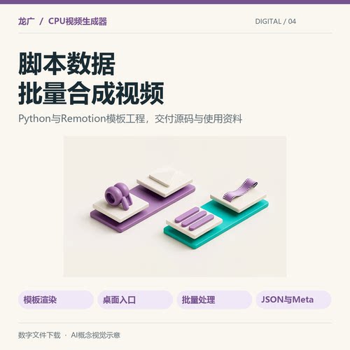 CPU短视频批量生成器PythonRemotion模板源码包