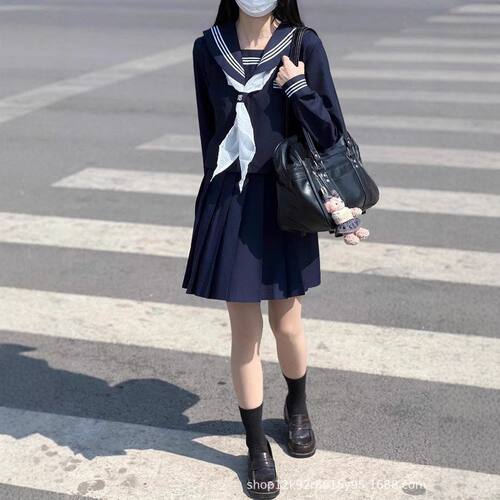 改良绀三本基础款jk制服套装学院风班服海军风校供长袖水手服现货