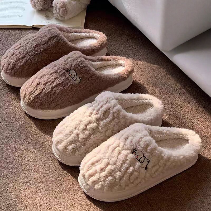 可爱毛棉拖鞋女款秋冬季2026新款室内家居加绒保暖防滑毛毛拖鞋男