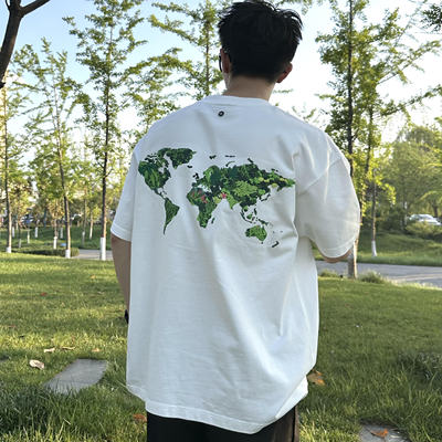 GOOD立体绿植重工刺绣世界地图宽松短袖T恤男女纯棉情侣同款