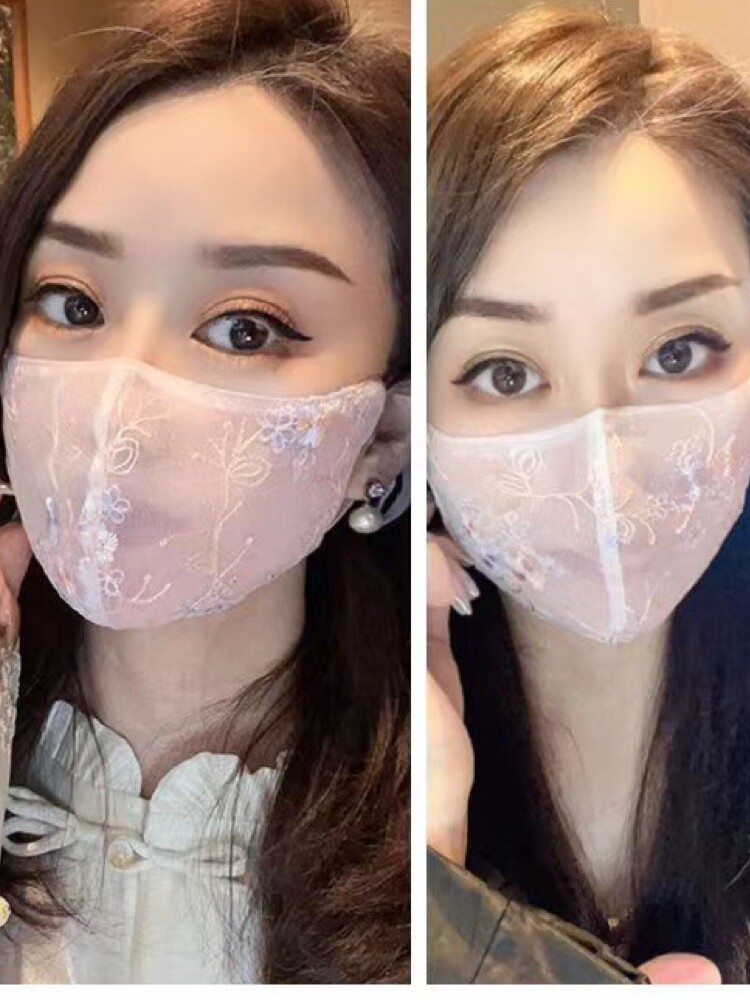 百搭刺绣蕾丝时尚好看的口罩女高颜值防晒2024新款网红口罩夏季