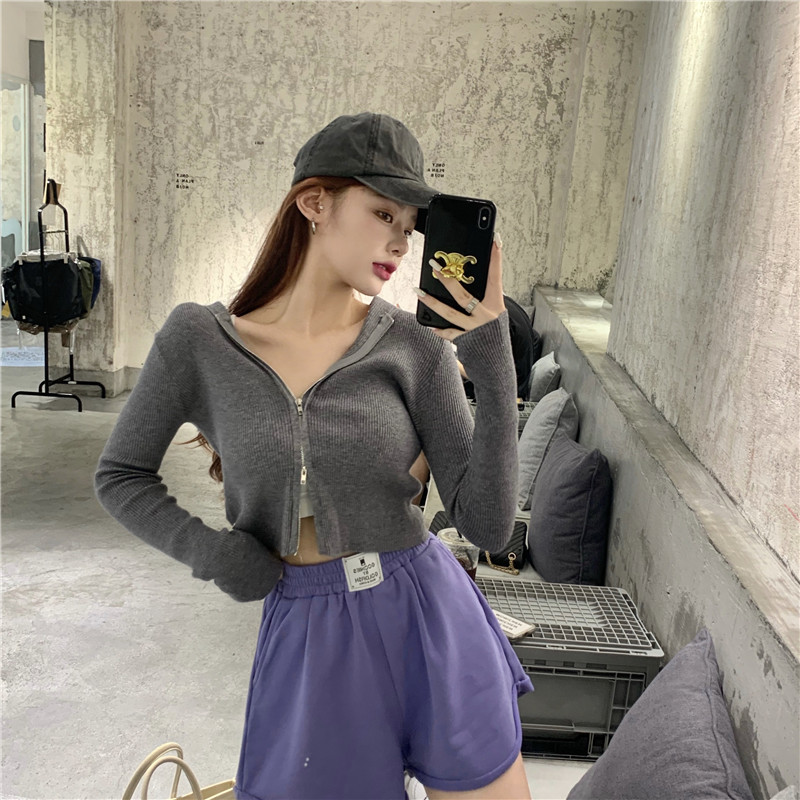 Real price hooded T-shirt women wear long sleeve zipper cardigan Top + elastic high waist sports pants